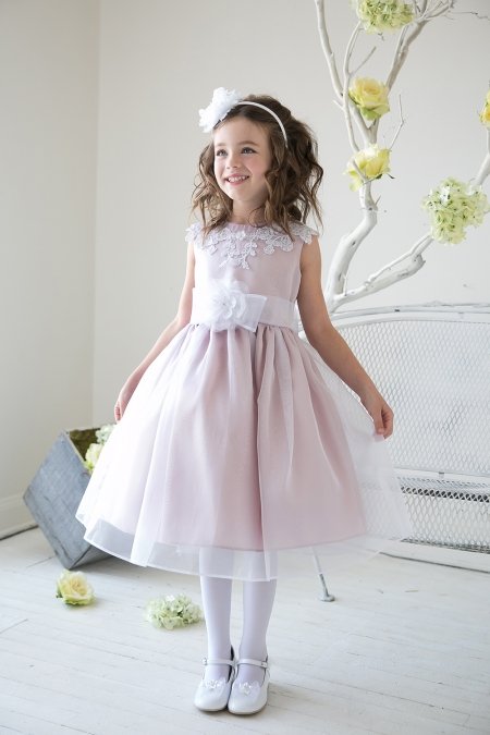 Dusty Rose Lace Accented Bodice with Organza Flower Girl Dress